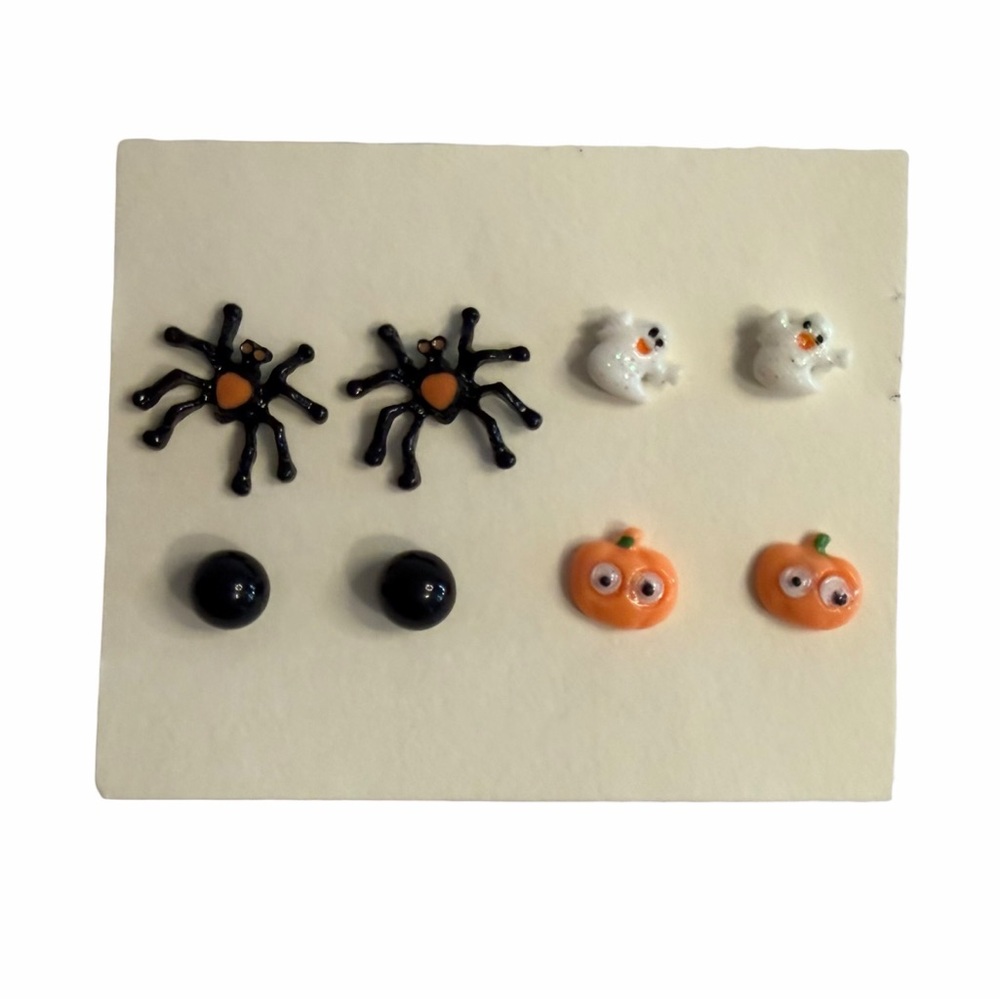 Set of 4 Pairs of Halloween Themed Stud Earrings